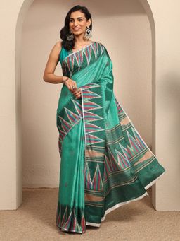 Libas - Green Ethnic Motif Printed Saree With Unstitched Blouse