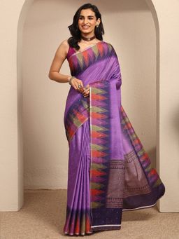 Libas - Purple Woven Design Saree With Unstitched Blouse