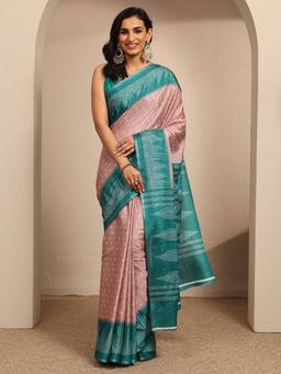 Libas - Pink Self Design Printed Saree With Unstitched Blouse