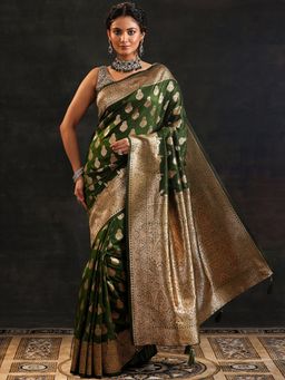 Libas - Green Ethnic Woven Design Saree With Unstitched Blouse