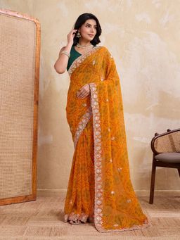 VAIRAGEE - Mustard Georgette Embroidery Saree With Unstitched Blouse