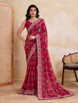VAIRAGEE - Pink Georgette Printed Saree With Unstitched Blouse
