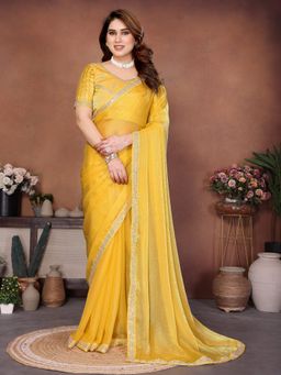 VAIRAGEE - Yellow Frendy Chiffon Plain Saree With Unstitched Blouse