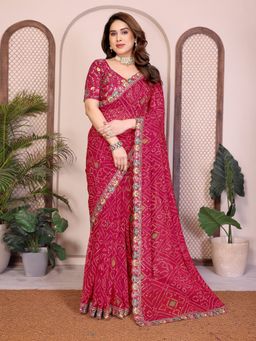 VAIRAGEE - Pink Georgette Bandhani Printed Saree With Unstitched Blouse
