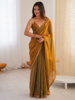 Sareemall - Women's Paper Silk Gold Embellished Designer Saree With Unstitched Blouse