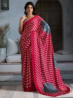 Sareemall - Women's Satin Maroon Printed Designer Saree With Unstitched Blouse