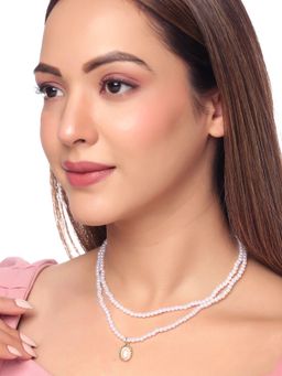 Yellow Chimes - White Color Gold Plated Multilayered Pearl Necklace