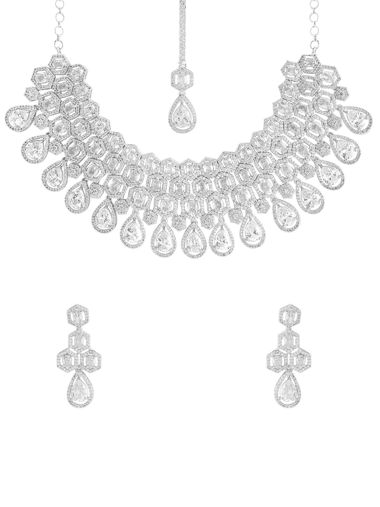Buy Yellow Chimes Ad White Stone Silver Jewellery Set with Maang