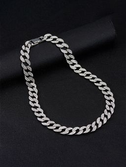 Yellow Chimes - Silver Toned Chain Link Designed Crystal Studded Necklace