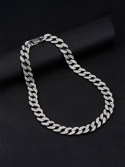 Yellow Chimes Silver Toned Chain Link Designed Crystal Studded Necklace