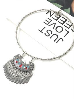 Yellow Chimes - Bohemian Texture Oxidised Silver Plated Tibetan Style Choker Necklace