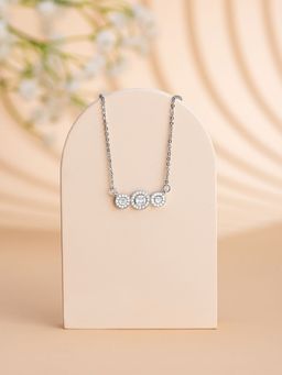 Yellow Chimes - Silver Toned Circle Designed Crystal Studded Pendant Necklace