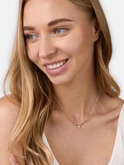 Yellow Chimes - Rose Gold Bar Designed Crystal Studded Pendant Necklace