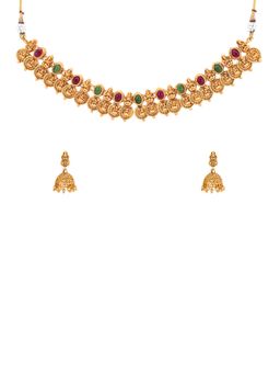 Yellow Chimes - Temple Gold Plated Coin Designed Choker Necklace Set