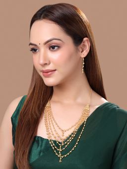 Yellow Chimes - One Gram Gold Plated Multilayered Chain Necklace Set