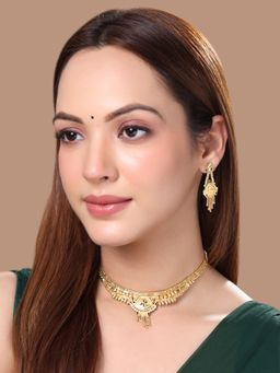 Yellow Chimes - Gold Toned Bridal Designed Choker Necklace Set