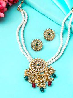 Yellow Chimes - Gold Plated Kundan Studded Beads Beaded Necklace Set