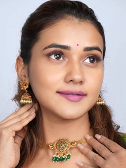 Yellow Chimes - Gold Toned Temple Choker Necklace Set