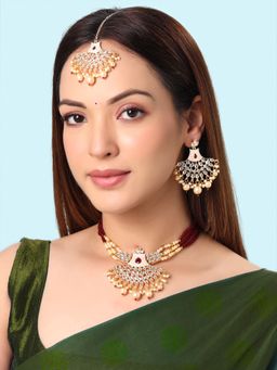 Yellow Chimes - Traditional Gold Plated Multi Kundan Beads Choker Necklace Set