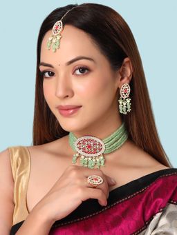 Yellow Chimes - Gold Plated Traditional Multi Beads Choker Necklace Set