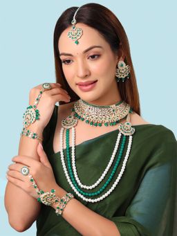 Yellow Chimes - Traditional Kundan Multi Beads Layered Choker Necklace Set