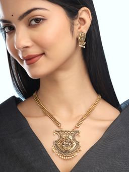 Yellow Chimes - Traditional Oxidised Gold Plated Long Necklace Set