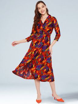 Martini - Women Multi Color Printed Wrap Midi Dress
