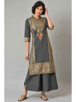 Aurelia - Women Grey Floral Print Viscose Kurta Set with Culottes