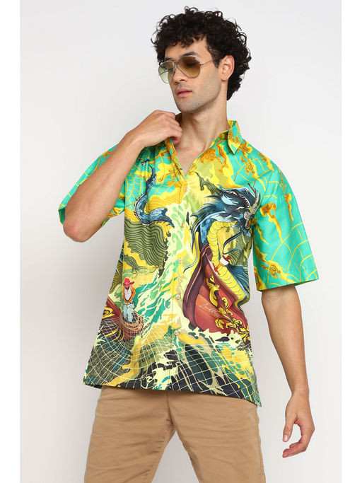 Loudless Tales of Dragon Printed Half Sleeves Shirt for Men