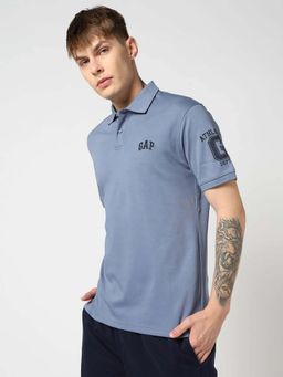 GAP - Blue Solid Slim Fit Polo T-Shirt