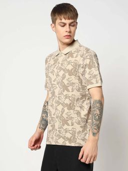 GAP - Beige Floral Slim Fit Polo T-Shirt