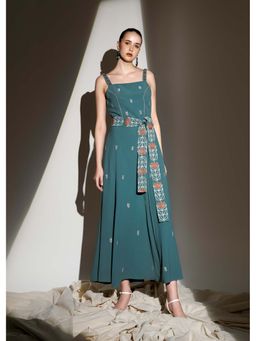 THE SILK LOVE - Forest Green Sweet Knot Dress with Belt