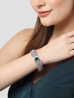Karatcart - Silver Tone Green American Diamond Studded Bangles for Women