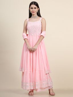 BLACK SCISSOR - Floral Embroidered Mirror Work Anarkali Kurta with Sharara & Dupatta (Set of 3)