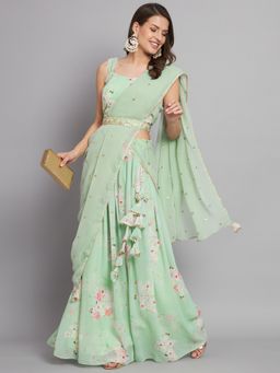 BLACK SCISSOR - Floral Printed Mirror Work Lehenga & Blouse with Dupatta (Set of 3)