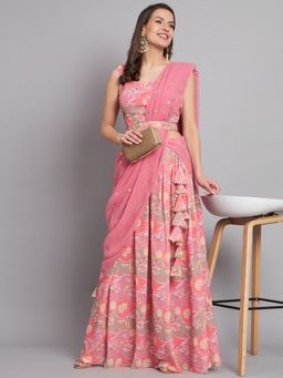 BLACK SCISSOR - Floral Printed Mirror Work Lehenga & Blouse with Dupatta (Set of 3)