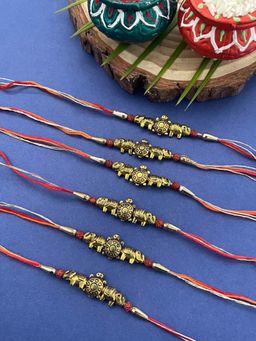 Digital Dress Room - Designer Rudraksha Rakhi ElephantTortoise Mauli Thread Rakhi (Pack of 6)