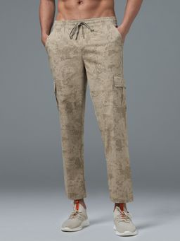 Technosport - Men Printed Straight Fit Sports Cargo Khaki Track Pant