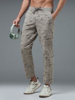 Technosport - Men Printed Straight Fit Sports Cargo Olive Track Pant