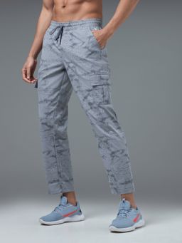 Technosport - Men Printed Straight Fit Sports Cargo Blue Track Pant