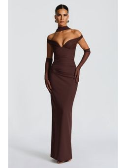 Bee Boe - Bardot Column Plum Brown Dress