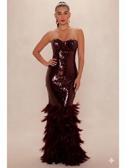 Bee Boe - Moonfire Burgundy Feather Gown