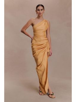 Bee Boe - Lina One Shoulder Linen Deep Peach Dress