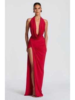 Bee Boe - Lume Halter Plunging Neck Red Dress