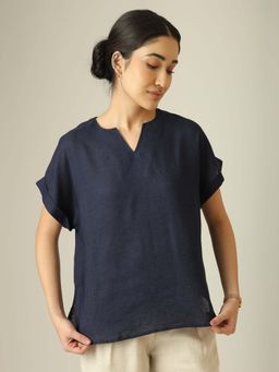 Saltpetre - Women Linen Top - Navy Blue