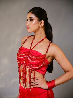 Tussya by Shreya - Red Mrigya Crystal Bralette