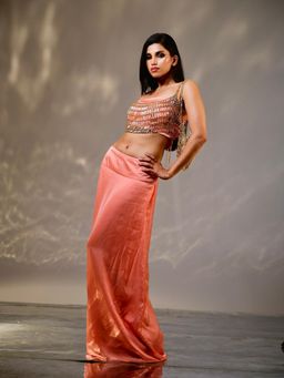 Tussya by Shreya - Peach Sutara Satin Skirt