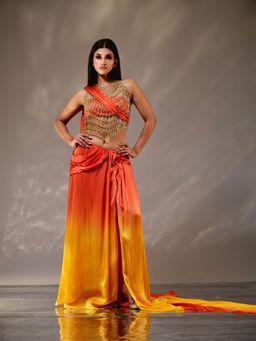 Tussya by Shreya - Orange Swarnima Draped Skirt