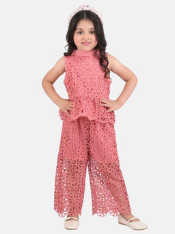 One Friday - Fashion Casual Girls Polyester Solid Pink Trousers