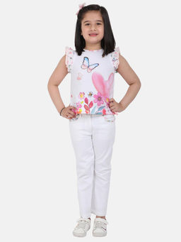 One Friday - Fashion Casual Girls Cotton Solid Off White Trousers